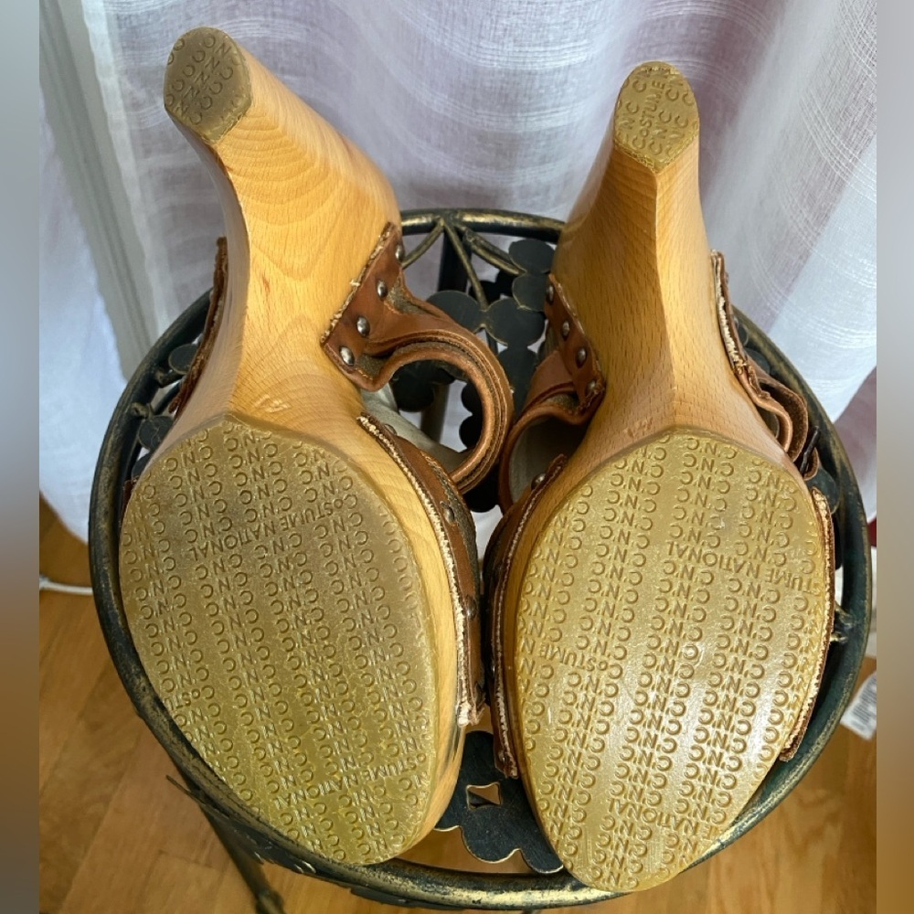 CNC Costume National Wood & Leather Platform Clog Sandal Size 41 Vintage - Picture 9 of 15